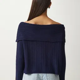 Happiness istanbul Women Off-Shoulder Ribbed Pullover Sweater image 4