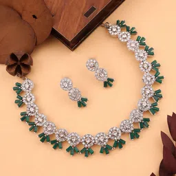 DIVASTRI Silver-Plated Stone-Studded Jewellery Set image 1