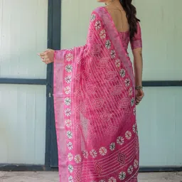 MAHARANI COUTURE Bandhani Printed Pure Linen Banarasi Saree image 2