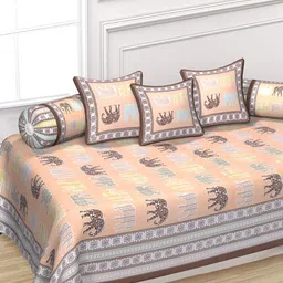 Texstylers Brown & Orange-Colored 6 Pieces Printed Cotton Diwan Set-picture-12