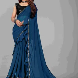 Flip The Style Sequinned Pure Georgette Ruffles Saree-picture-23