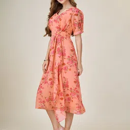 MOJILAA Floral Print Georgette A-Line Midi Dress image 5
