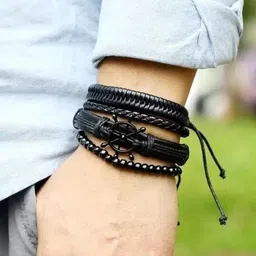 STYLEKRAFT Unisex Black Leather Bracelet image 3
