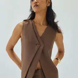 Shop Staple Women Brown Tailored Double Lapelled Waistcoat-picture-12