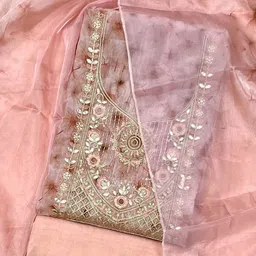 LeeliPeeri Designer Floral Embroidered Gotta Patti Organza Unstitched Dress Material-image-13