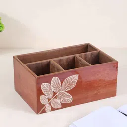 the home co. Brown Mdf Wood Rectangle 1 Pcs Cutlery Holder image 1