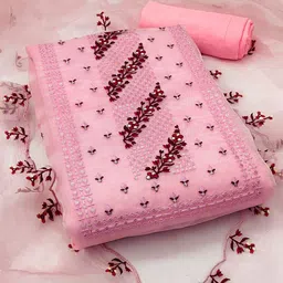 KALINI Floral Embroidered Sequinned Organza Unstitched Dress Material-image-47