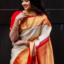 Mufa Ethnic Motifs Woven Design Zari Kanjeevaram Saree with Unstitched Blouse Piece-picture-20