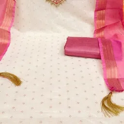 Panzora Floral Embroidered Sequinned Chanderi Cotton Unstitched Dress Material image 3