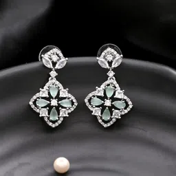 Silvermerc Designs Silver Plated American Diamond Studded Drop Earrings image 4