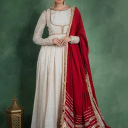 SHOP GULMOHAR Women Anarkali Dress With Embroidered Jacket And Dupatta-picture-19