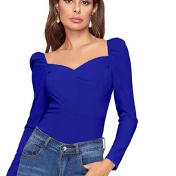 Fashion2wear Sweetheart Neck Puff Sleeve Smocked Crepe Top-picture-24