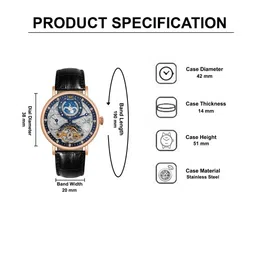 BENLING Men Dial & Leather Straps Analogue Automatic Watch BL-0010-GLD-BLK STR image 4