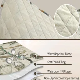 HOKIPO Beige Printed Waterproof 1 Seater Sofa Cover & 2 Armrest Covers With Pockets image 5