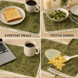 YELONA 4Pc Olive-Green & Beige Patterned Heat-Resistant Anti-Slip Table Placemat image 2