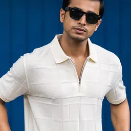 Maniac Textured Polo Collar Cotton T-shirt-picture-24