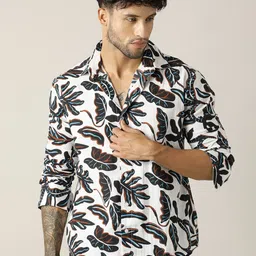 Paper Cut Men Relaxed Fit Floral Printed Spread Collar Cotton Casual Shirt-image-73