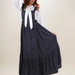 GO BOUJEE Women Polka Dot Print Tie-Up Neck Maxi Dress-picture-37