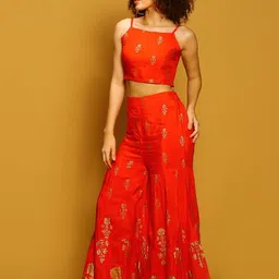 Sera Printed Strappy Crop Top With Sharara Co-Ords image 3