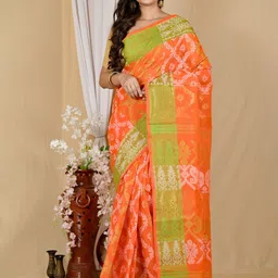 PuJoy Zari Pure Cotton Taant Saree-picture-10
