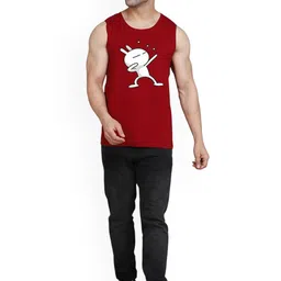 SLOWLORIS Pack Of 2 Printed Round Neck Bio-Wash Cotton Gym Vests image 3