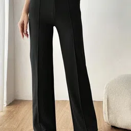 DIMPY GARMENTS Women Relaxed High-Rise Wrinkle Free Pleated Formal Trousers-image-87