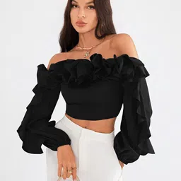 Stylecast X Slyck Women Solid Pattern Off-Shoulder Crop Top-picture-30