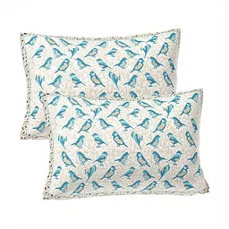 Aura Blue & White Floral 144 TC Pure CottonKing Bedsheet With2 Pillow Covers image 2