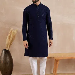 Anouk Geometric Embroidered Mandarin Collar Sequinned Straight Kurta image 2