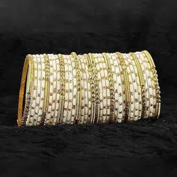 Shasmi Set Of 34 White Glass Artificial Stones Bangle image 2