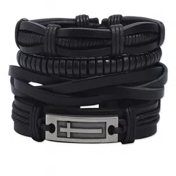 UNIVERSITY TRENDZ Men Set Of 4 Leather Wraparound Bracelet image 4