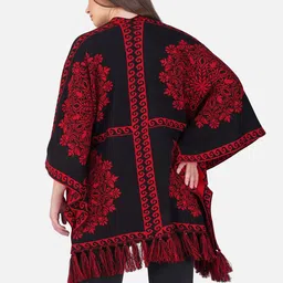 JoE Hazel Floral Printed V-Neck Woolen Longline Poncho image 2