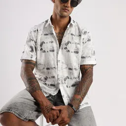 BS BLUE SQUAD Men India Slim Tailored Fit Geometric Printed Spread Collar Casual Shirt-image-76