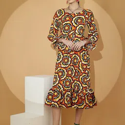 Honky Tonky Women Floral Printed Bell Sleeves Fit & Flare Midi Dress-image-47