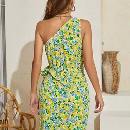 Stylecast X Kotty Women Floral Printed One Shoulder Satin Sheath Mini Dress image 5