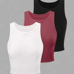 KERI PERRY Pack Of 3 Ribbed Round Neck Tank Crop Tops image 1