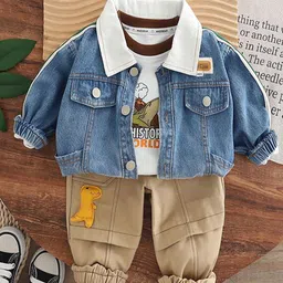 StyleCast x Revolte Boys Printed Pure Cotton T-shirt and Shirt with Trousers-picture-11