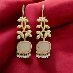 TISHUL JEWELS Gold-Plated Stones Studded & Beaded Floral Shaped Enamelled Drop Earrings image 3
