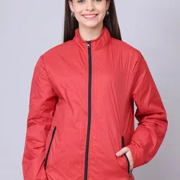 HOUSE OF VEDAS Women Windcheater Training or Gym Open Front Jacket with Embroidered image 1