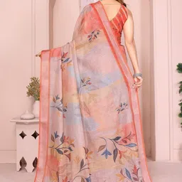 ADR CHIKANKARI Floral Linen Blend Handloom Saree image 3