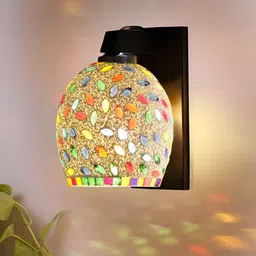 Devansh White & Blue Textured Wooden Wall Lamp image 5