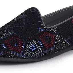 fausto Silk Zardosi Sequin Velvet Ethnic Slip On Juttis for Wedding|Tuxedo Slip-On Mojaris For Men image 2