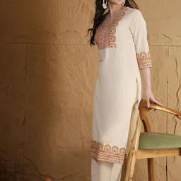 Anouk Women Ethnic Motifs Embroidered Regular Thread Work Kurta with Trousers image 3