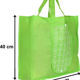 heart home Foldable Reusable Smiley Printed Shopping Bag with One Small Pocket (Set Of 6,Green & Yellow) Pack of 6 Grocery Bags image 2