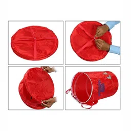 HOKIPO Red Foldable Pop-Up Laundry Bag With Zippered Lid-50 Ltr image 2