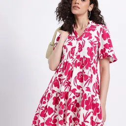 glitchez Floral Print Flared Sleeve Seersucker Fit & Flare Dress-image-27