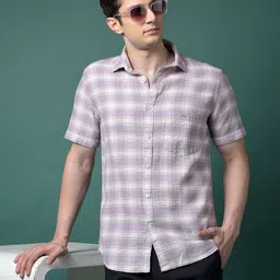 Crimsoune Club Classic Checked Mandarin Collar Cotton Opaque Slim Fit Casual Shirt-picture-31