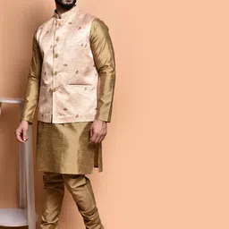 PRINTCULTR Men Regular Pure Silk Kurta with Trousers image 4