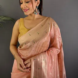 SKJ CREATION Ethnic Motifs Zari Silk Cotton Handloom Saree image 4