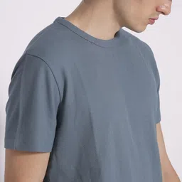 SELECTED Men Solid Round Neck Organic Cotton T-shirt image 2